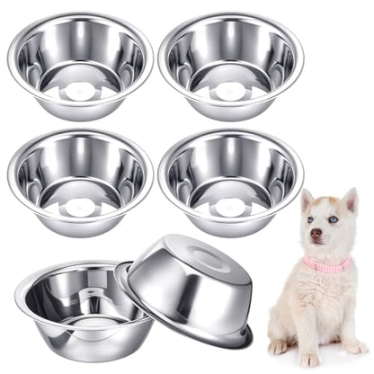 6 Pcs Stainless Steel Dog Bowl 6.5 Inch Metal Dog Bowls Food Water Container Dishwasher Thickened Puppy Food Bowls Safe Metal Plate Pet Bowl for for Small Medium Large Dogs Cats