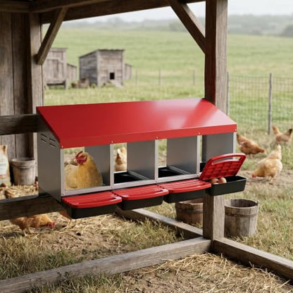 Garvee 4-Hole Roll Away Egg Collection Chicken Nesting Box, Galvanized Steel Nest Box for Laying Eggs - color: Red, size: 4 holes