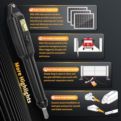 TOPENS XD852S Smart Gate Opener for Heavy Duty Solar Dual Swing Gates Up to 18ft per Arm, Automatic Gate Opener with App Control AC Powered Remote Control Kit Solar Panel Included
