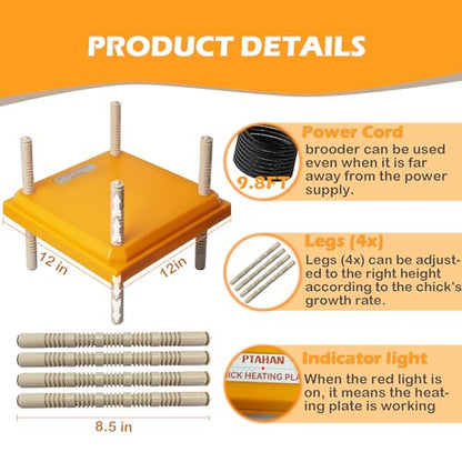 Brooder Plate for Chicks, 12" x 12" Chick Heating Plate Whit Adjustable Heights