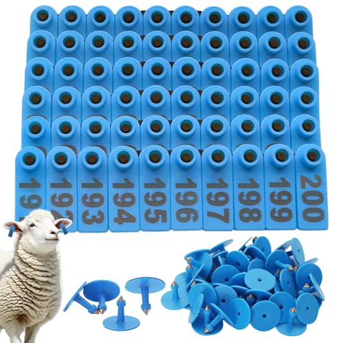 200PCS Livestock Ear Tags for Goat Pig Deer Plastic Sheep Ear Tags with Number 001-200 Animal Identification Tags (Blue) - color: Blue