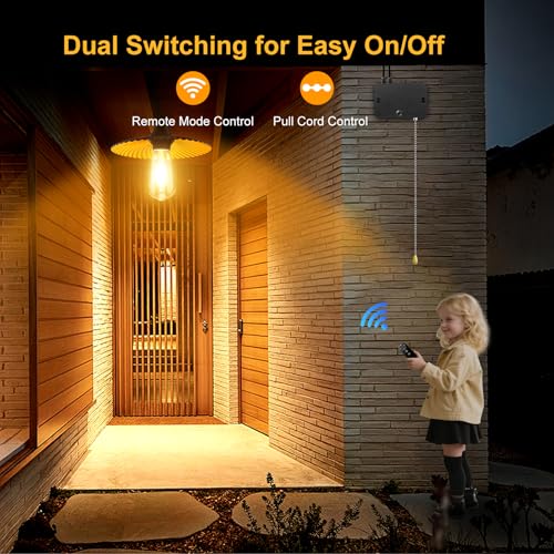 Solar Pendant Light Outdoor, Solar Chicken Coop Light IP65 Waterproof Metal Chandelier Built-in 5200mAh Battery with Pull Cord & Remote Control, for Porch, Shed, Gazebo & Barn