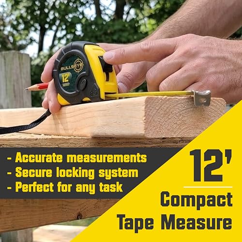 Bullseye Tape Measure 12 Foot 3-Pack | Yellow | Small, Retractable Measuring Tapes with Pause Buttons | Easy-to-Read Standard and Metric Measurements for Adults and Kids | Inches and Centimeters - color: Yellow
