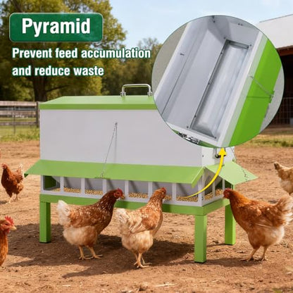 Automatic Chicken Feeder Large Capacity No-Waste Waterproof Poultry Feeder | Stainless steel metal feeder port Hens flocks ducks Roosters backyard Coop Outdoor conical Lid rodent rain proof hanging