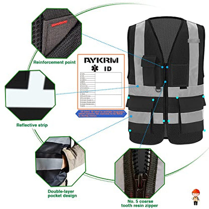 Black reflective safety vest for men - color: Black Mesh, size: Medium
