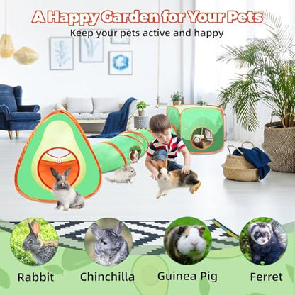 YUEPET Rabbit Tunnel and Cube Collapsible Tent Bunny Interactive Crinkle Tunnel Toys Small Animal Hideout with Play Ball for Dwarf Rabbit Bunny Guinea Pig (Avocado) - color: Avocado