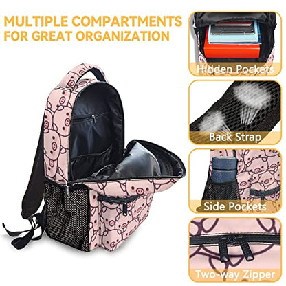 Pig Backpack with Lunch Box and Pencil Case, 16 Inch Cute Pig Bookbag Durable, Lightweight, Large Capacity, Funny Animal Backpack for School Girls Kids Women - color: Style-1-2