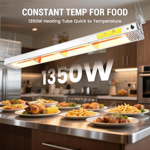 48-Inch Food Heat Lamp - 1350W Commercial Food Warmer Lamp Overhead Stainless Steel Catering Heat Lamps Electric Strip Heater for Restaurant Buffet Parties Kitchen, Silver 115V - color: Silver, size: 48 Inch