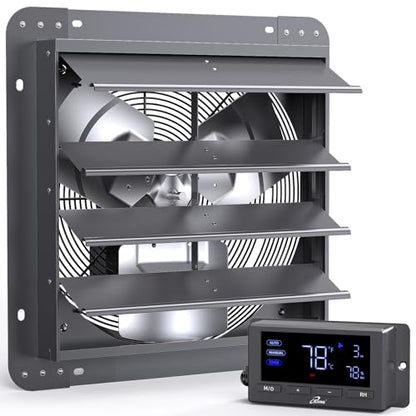 iLIVING 16" Wall Mounted Shutter Exhaust Fan, Automatic Shutter, Temperature and Humidity Controls with Variable Speed, 1736 CFM at 1600 RPM DC Motor - size: 16-inch
