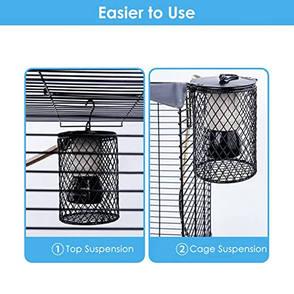 Reptile Anti-Scald Lampshade and Heat Emitter Set Reptile Heat Lamp with Guard for Turtles Chicks Lizard Snake (Black)