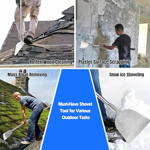 Floor Scraper Tool, Garden Flat Shovel, Razor Blade Paint Scrapers for Wallpaper Sticker Removal, Tile Gum Glue Stains Cleaning Tools, Snow Shovel for Driveway-Stainless Steel Long Handle