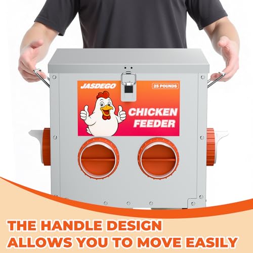 4 Ports Metal Chicken Feeder No Waste 25 Pounds Automatic Poultry Feeder with Latch & Handle for Chickens Bantams Pheasants Poultry Coop Rodent Proof - size: 4 Ports (25 LBS)