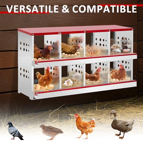 Outvita Chicken Nesting Box, 8 Compartment Metal Nesting Box, 8 Room Wall Mountable Nesting Boxes for Hen, Red - size: 8 Compartments