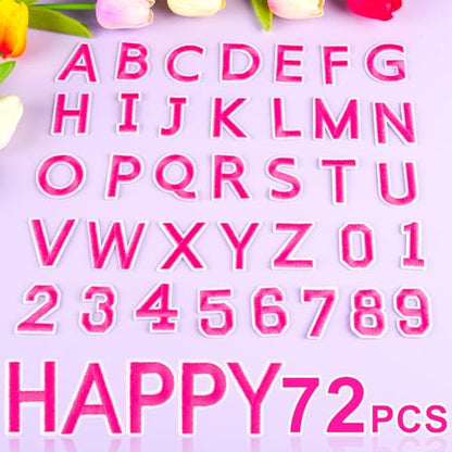 ASTARON 72 Pcs Iron on Letters and Numbers Patches, 1.5 Inch Letters A-Z Numbers 0-9 Embroidered Applique Patches Alphabet Cloth Patch for Clothes, Bags, Socks, Jeans, Hat, DIY Accessories(Magenta) - color: Magenta