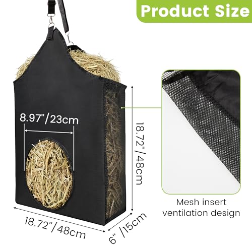 Horse Hay Bag Feeder, Slow Feed Hay Bag Suitable for Goats, Donkeys, and Horses, with Metal Ring and Adjustable Strap (2 Pack) - color: 2 Pcs