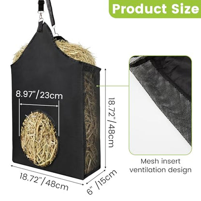 Horse Hay Bag Feeder, Slow Feed Hay Bag Suitable for Goats, Donkeys, and Horses, with Metal Ring and Adjustable Strap (2 Pack) - color: 2 Pcs