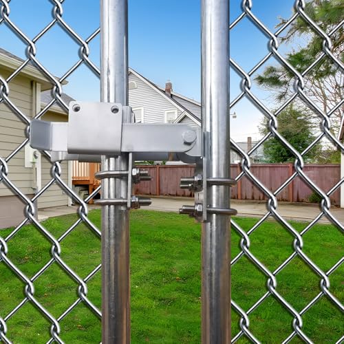 BiJun Chain Link Double Gate Latch Chain Link Fence Gate Latch for 1-3/8" Gate Frames,Chain Link Residential Strong Arm Double Gate Latch Equipped with Convenient Padlock Holes (Silvery)