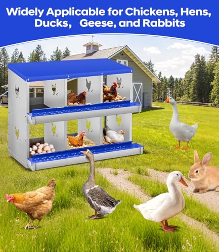Chicken Nesting Box, 6 Compartment Metal Nesting Box,Wall Mount Chicken Nesting Boxes for Laying Eggs,Easy Egg Collection,6 Room Nest Boxes for Chickens