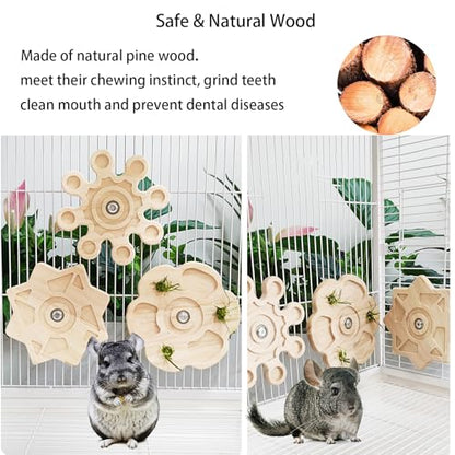 Chinchilla Chew Toys - Natural Wood Rotating Cage Accessories for Teeth Grinding | Interactive Hanging Exercise Toy with Safe Chew Design | Chinchilla Cage Toys for Playtime & Dental Health - color: Snow