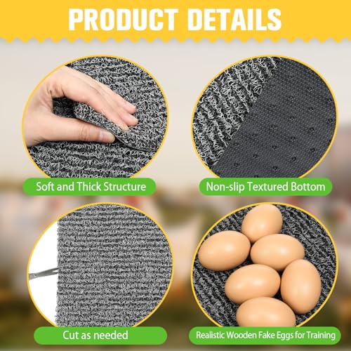 Chunful 12 Pcs Nesting Pads for Chicken Coop, Washable Plastic Nesting Box Liners 12x12 Inch Reusable Nest Box Pads with 6 Pcs Fake Wooden Eggs Chicken Laying Mats Coop Accessories