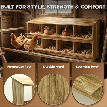 8 Holes Wood Nesting Boxes for Chickens, Gold Standard Two-Tier Chickens Nesting Box for Laying Eggs, Farmhouse Series Laying Boxes for Hens, Ducks and Birds - color: Wooden 8-Hole