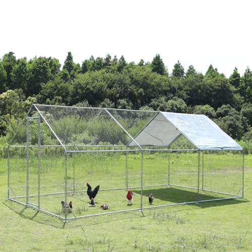 Large Metal Chicken Coop Walk-in Poultry Cage Chicken Run Pen Dog Kennel Duck House with Waterproof and Anti-Ultraviolet Cover for Outdoor Farm Use - size: 19.6"L x 9.8"W x 6.4"H