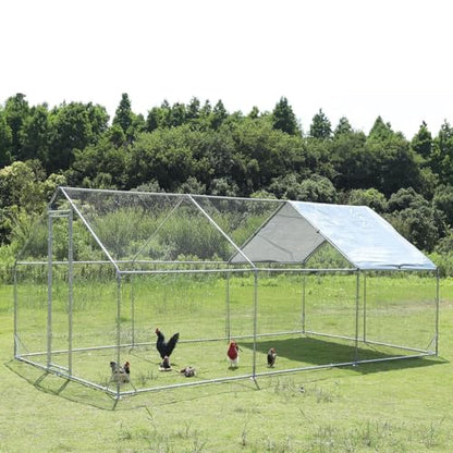 Large Metal Chicken Coop Walk-in Poultry Cage Chicken Run Pen Dog Kennel Duck House with Waterproof and Anti-Ultraviolet Cover for Outdoor Farm Use - size: 19.6"L x 9.8"W x 6.4"H