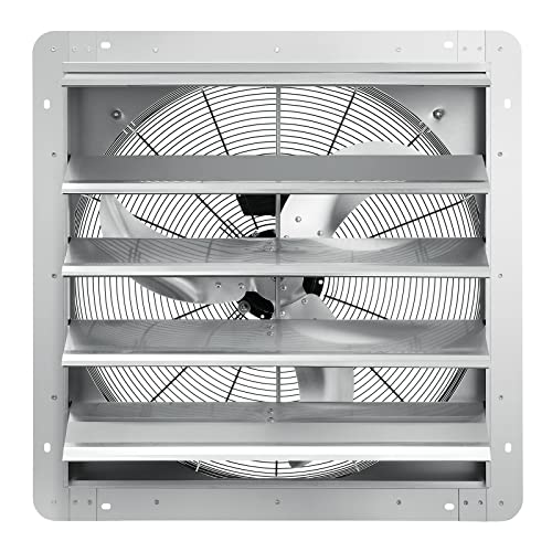 VEVOR 24'' Exhaust Fan, Wall Mounted Attic Fan with Variable Speed, 3320 CFM, Automatic Shutter, Ventilation and Cooling, Silver, Fan Only - size: 24 Inch