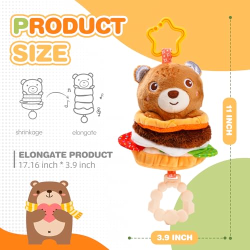 Jollybaby Baby Musical Pull String Hanging Toys for Stroller Car Seat Crib Play Gym, Plush Stuffed Hamburg Bear Toy for Carseat with Music Teether Crinkle, Sensory Toy for 0-6-12-18 Months Baby Gifts - style: Bear
