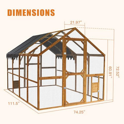 Endark 110" Large Walk-in Chicken Coop Enclosure with Waterproof Roof- Spacious Outdoor Yard, Pet Cage Playpen Farm Poultry Cage with Durable Wood Construction and Rain Protection(Brown)