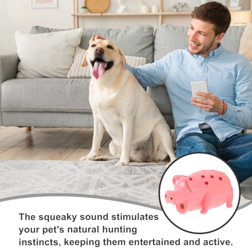 POPETPOP Squeaky Pig Dog Toy, Durable Dots Latex Chew Toy with Sound Squeaker for Small, Medium & Large Dogs Puppies Biting Chasing and Interactive Play (Pink)