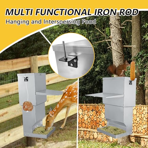 Hanging Deer Feeder,60 Pounds Waterproof Livestock Gravity Feeder Box with Lid,Galvanized Steel Deer Corn Feeder for Hunting