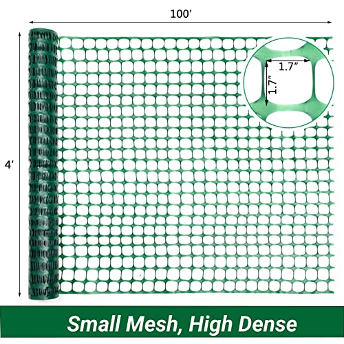 DOEWORKS Safety Fence, 4 x 100 FT Green Plastic Mesh Fence Roll Barrier Netting for Construction Fencing Animal Fencing Garden Fencing and Event Fencing - color: Green