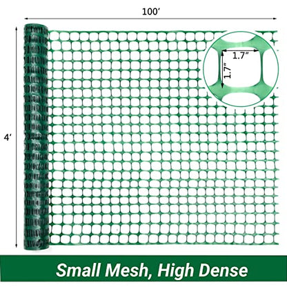 DOEWORKS Safety Fence, 4 x 100 FT Green Plastic Mesh Fence Roll Barrier Netting for Construction Fencing Animal Fencing Garden Fencing and Event Fencing - color: Green