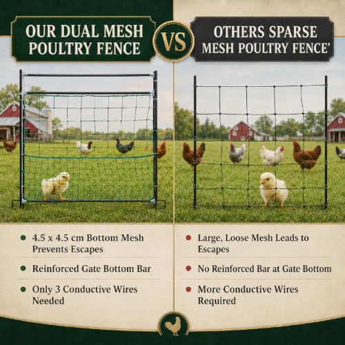 Leinuosen Electric Poultry Netting Gate, 48" H x 47" L Electric Chicken Fence Gate, Portable Poultry Nets Fence Kit for Chickens, Ducks, Turkeys, Sheep, Geese in Yard, Farms, Backyards, Garden - size: 48" X 47"