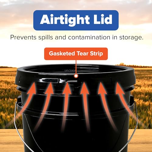 ePackageSupply 5 Gallon Bucket - Food Grade Bucket with Airtight Gasketed Tear Strip Lid, BPA-Free, Heavy-Duty 90 Mil HDPE Plastic Pail, Bulk Storage, Durable Container, Made in USA - Black, 12 Packs | Airtight Gasketed Tear Strip Lid, Heavy-Duty 90 Mil H