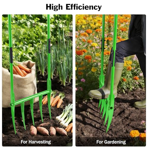 5 Tines All Steel Broadfork, 56" Broad Fork Garden Tool Heavy-Duty Digging Pitchfork, Non-Slip Grips & Detachable Design for Gardening, Farm Cultivation, and Soil Loosenin