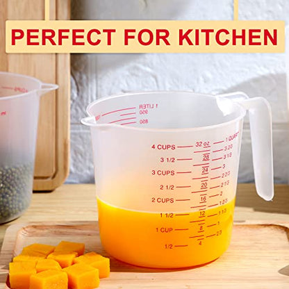 Fabbay 24 Pcs 4 Cup Capacity Plastic Measuring Cup 1000 ml Clear Graduated Measuring Cups Plastic Mug with Spout and Handles Ounce and Ml Marking for Recipe Ingredient Flour Water Liquid(Red,32 oz) - color: Red, size: 32 oz