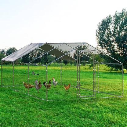 BOSSIN Large Metal Chicken Coop with Waterproof Cover, Poultry Cage Spire Shaped Coop, Walk-in and Heavy Duty Design, Chicken Run Duck House Resistant to Wind, rain, and UV Cover for Farm Yard Use - size: 236.2"L x 118.1"W x 76.8"H
