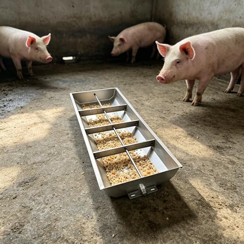 39 79 in Long Feed Trough with Separated Fence, Heavy Duty Stainless Steel Goat Feeder, Livestock Water Trough for Sheep, Horse, Hog(L100cm/39.4"(8 Slots)) - size: L100cm/39.4"(8 Slots)