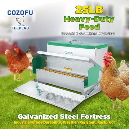 COZOFU's Feeders Automatic Chicken Feeder - Large Capacity for 12 Chickens, Lasts 12 Days (40lb Feed), Durable Galvanized Steel, Rat-Proof, No-Spill, Weatherproof Lid - color: Red, size: 40LB