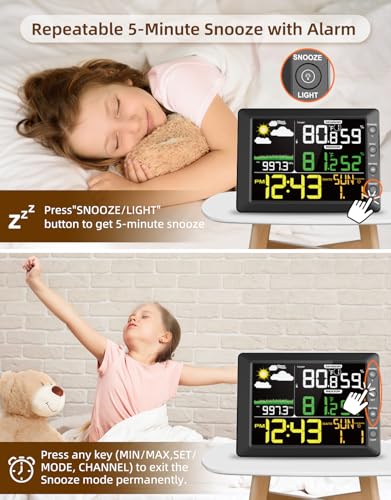 DOOMAY Indoor Outdoor Wireless Weather Station | Digital Thermometer Hygrometer Monitor with Barometric Pressure, Weather Forecast, Alarm Clock & Temp/Humidity Calibration