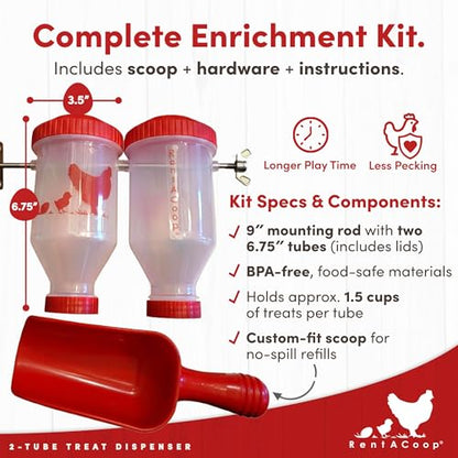RentACoop Chicken Treat Dispenser – Multi-Treat Enrichment Toy and Boredom Buster for Chickens, Easy Top-Fill, Wall-Mounted Chicken Coop Accessory - Indoor/Outdoor - size: Small Clear Tubes