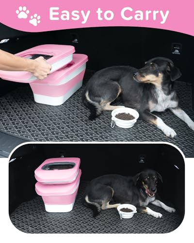 10-13Lbs Airtight Dog Food Storage Container,Collapsible Pet Food Storage | Dog Food Container with Double Airtight Seal,Cat Food Container Dry Food Fresh,Space Saving,Pest/Mouse-proof,Scoop - color: Pink/10-13 Lbs