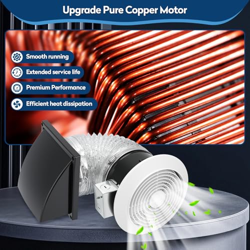 512M 6-Inch Through Wall Exhaust Fan, 80 CFM High Airflow & Quiet 4.0 Sones Operation – Bathroom Exhaust Fan & Wall Vent Fan | Retractable Duct for Efficient Venting with Aluminum Grease Filter