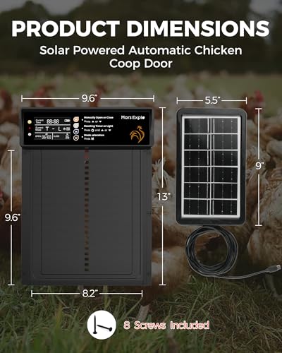 Solar Powered Automatic Chicken Coop Door, LCD Display, Timer & Light Sensor, 20-m Remote Control,Electirc Door,4 Modes, USB Rechargeable Battery, Black - color: Black