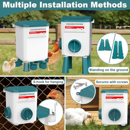 Chicken Feeder and Waterer Set, 1.9 Gallon/17.7 Pounds, Automatic Chicken Feeders and Chicken Waterer, Detachable for Chick, Duck & Quail Coop Use, Outdoor Farm & Backyard (Upgraded) - size: 1.9 Gallon Upgraded