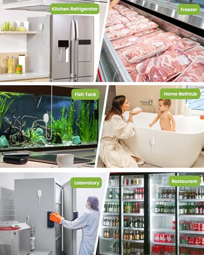 MOCREO WiFi Freezer Thermometer Alarm with Digital Monitor Hub, App and Email Alerts, 2-Year Data Export, No Subscription Fee, 2 Remote Temperature Sensors for Home Refrigerator, Fridge, Freezer - style: 1 LCD Hub + 2 Sensors