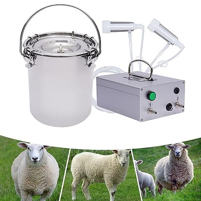 5L Goat Milking Machine, Rechargeable Battery Milker Powered Pulsation Vacuum Pump, Goat Milking Machine with Stainless Bucket, for Goats