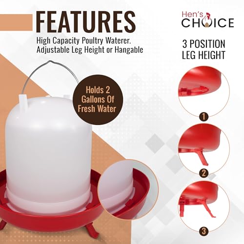 Hen's Choice Chicken Feeder and Waterer Set, 11 lb Feed Capacity, 2.1 Gallon Water Capacity, Adjustable Height (Red) - color: Red